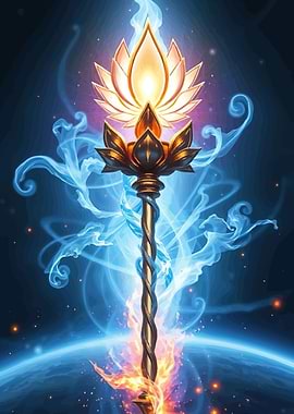Mystical Staff Lotus Flames