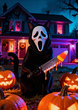 Halloween Cat in Scream Mask