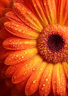 Orange Gerbera Daisy with Water Droplets