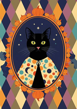 Autumn Black Cat in Pumpkin Cameo