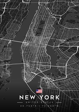 New York City Map - Black and White