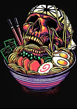 Skull Ramen Bowl Illustration
