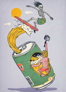 Surfing Skeleton and Beer Can Adventure