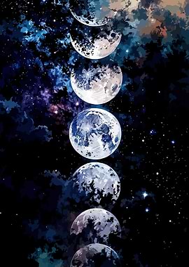 Moon Phases in Space Digital Art