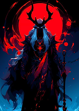 Dark Fantasy Character with Antlers and Staff