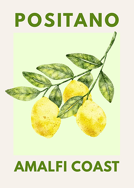 Positano Amalfi Coast Lemon Watercolor