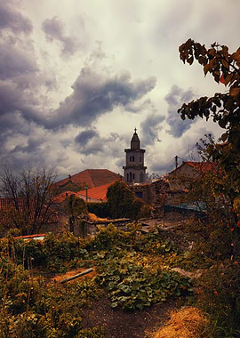 Rural Village with Church Tower, Lesbos