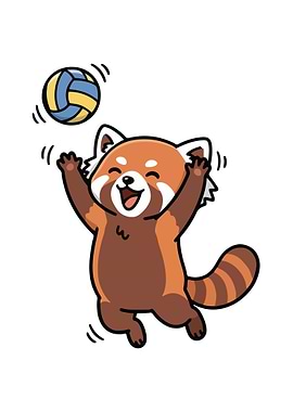 Red Panda Playing Volleyball Cartoon