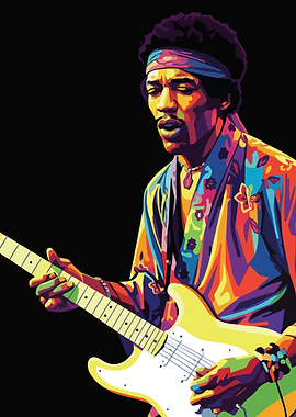 Jimi Hendrix Colorful Pop Art Portrait