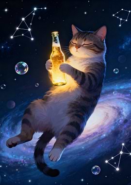 Cosmic Cat with Beer