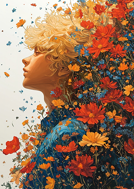 Floral Portrait with Blond Hair
