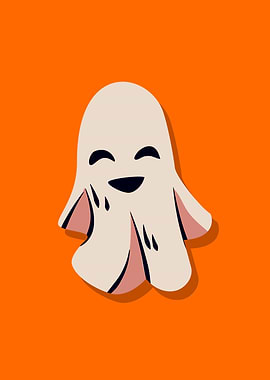 Cute Ghost on Orange Background