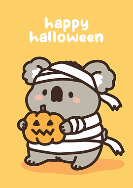 Cute Halloween Koala Mummy with Pumpkin