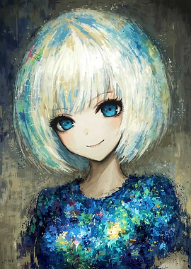Anime Girl Portrait with Blue Eyes