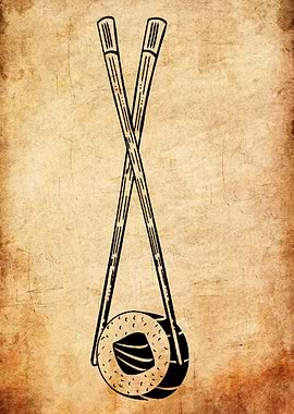 Sushi and Chopsticks on Textured Background