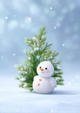 Cute Snowman with Christmas Tree