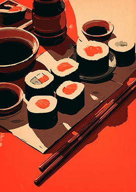 Sushi Still Life with Chopsticks