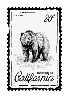 California Bear Postage Stamp Art