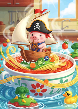 Pig Pirate Sailing Soup Bowl