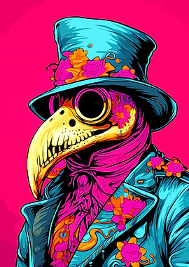 Plague Doctor with Flowers Illustration