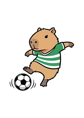 Capybara playing soccer cartoon illustration
