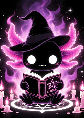 Axolotl Witch Reading Book of Curses