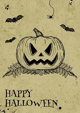 Happy Halloween Pumpkin with Bats