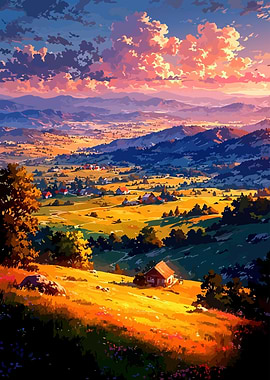 Anime Style Landscape with Cottage