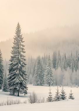 Winter Forest Landscape with Snow-Covered Trees