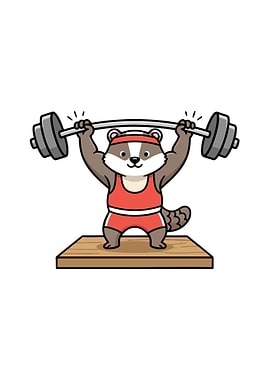 Cartoon Badger Weightlifting