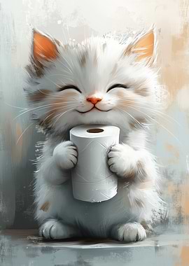 Smiling Kitten with Toilet Paper Roll
