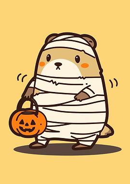 Cute Mummy Bear Halloween Illustration