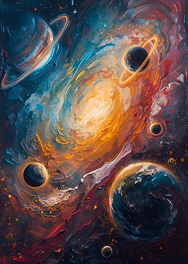 Colorful Space Galaxy Planets Art