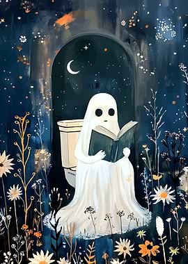 Ghost reading on a toilet