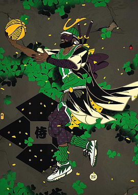 Samurai Basketball Player with Shamrock Details