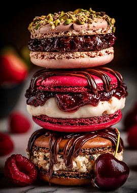 Stacked Macarons with Chocolate and Fruit