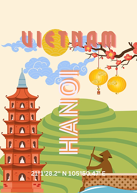 Vietnam Hanoi Travel Poster Illustration