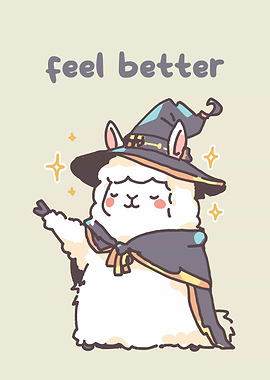 Cute Alpaca Witch Feel Better Card