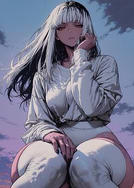 Anime Girl with Black and White Hair