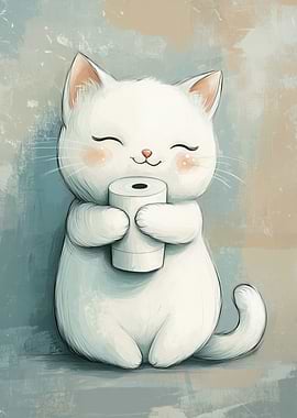 Cute Cat with Toilet Paper Roll