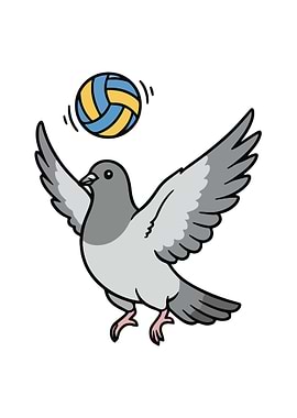 Pigeon playing volleyball cartoon illustration