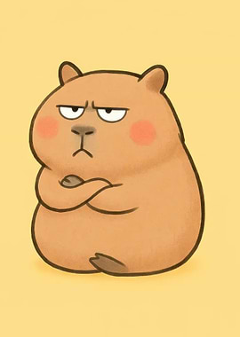 Grumpy Cartoon Capybara with Arms Crossed