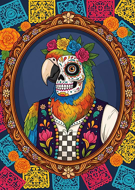 Day of the Dead Parrot Portrait