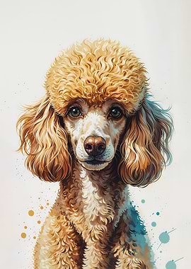 Elegant Poodle Portrait with Watercolor Accents