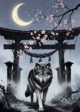 Wolf Torii Gate Moon