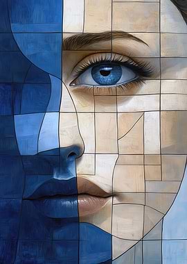 Abstract Portrait in Blue and Beige
