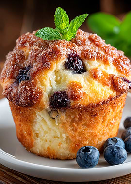 Delicious Blueberry Muffin with Mint