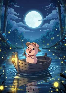 Pig Fishing Moonlight