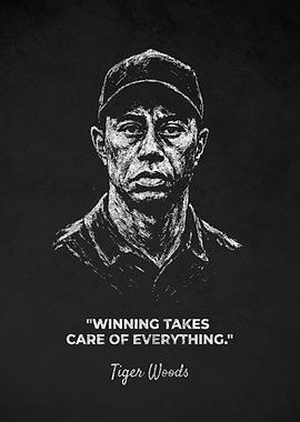 Tiger Woods Portrait with Winning Quotes