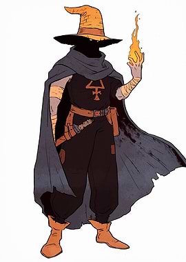 Mysterious hooded figure with fire